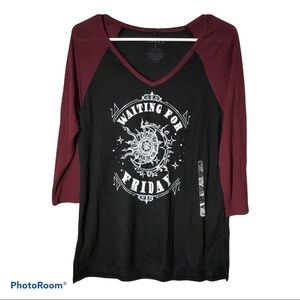 Awake‎ Waiting For Friday VNeck Raglan Shirt NWT